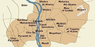 La carte de caire, et les régions avoisinantes